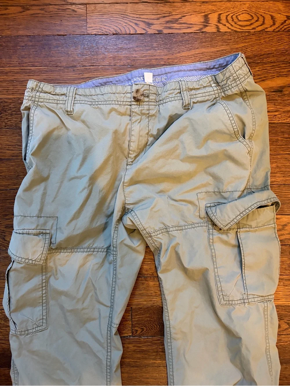 Vintage Banana Republic Y2K Cargo Pants Drawstring Ankle Khaki Green size 12